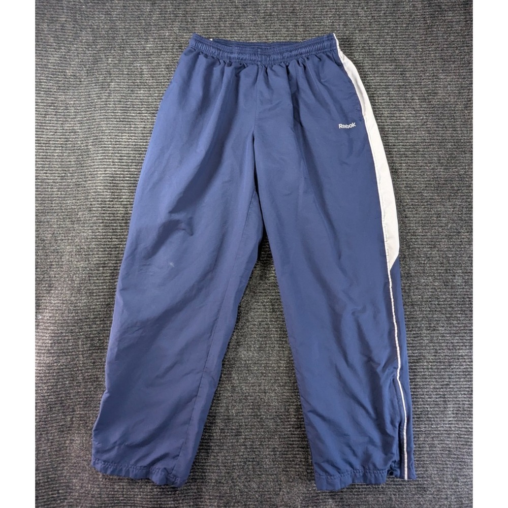 Reebok Track Wind Pants Mens Medium Blue Performance Ankle Zip Elastic Waist